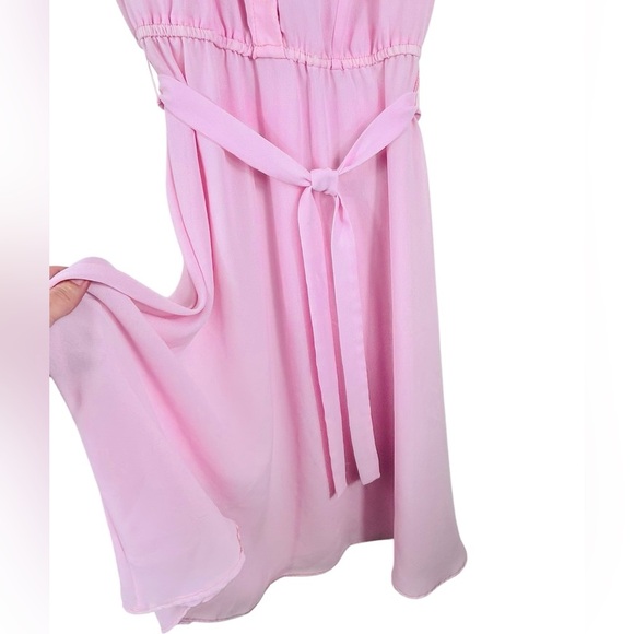 Pink sheer flowy dress, XS-S, Romantic Ruffles, Feminine Whimsy Vintage Vibe - Picture 5 of 9